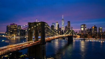 Obraz premium Brooklyn Bridge and Lower Manhattan Skyline at Night