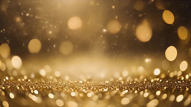 Golden Sparkles Falling on Dark Background with Bokeh Light Effects