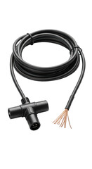 Fototapeta premium A black cable with a t connector and exposed wires isolated on transparent background