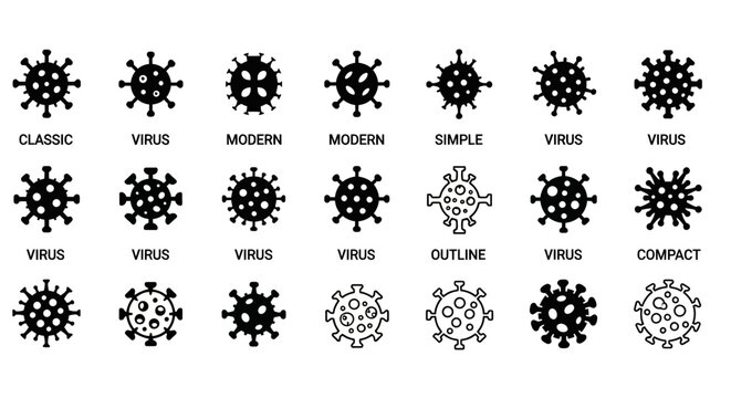 Virus Icons Set: Classic, Modern, Simple, Outline, Compact Styles