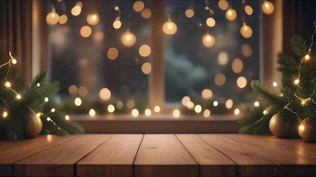 Warm String Lights Hanging Over Wooden Table in Cozy Indoor Setting