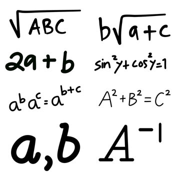 Mathematical Formula Silhouette Collection Isolated on White Background