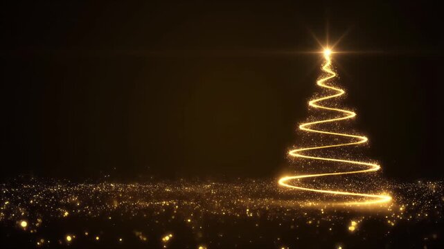 Long exposure light trail forming Christmas tree shape over cityscape at night