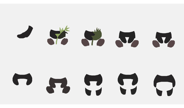 Cute panda characters vector set children style flat illustration with bamboo