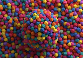 Fototapeta premium A dense cluster of uniform, overlapping geometric elements creating a saturated, complex visual texture of extreme concentration and compactness, crowdedness, physics, tight