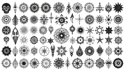 Mystical Emblems Collection: A curated collection of meticulously crafted, intricate, and enigmatic emblems, each exuding a unique allure of ancient mysticism, symbols for design inspiration.