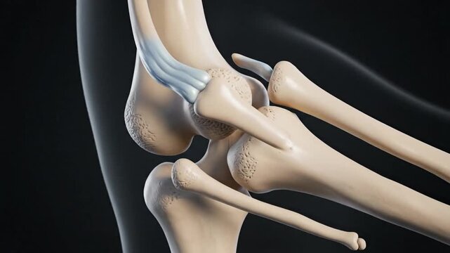 3D Animation of Human Knee Joint Anatomy with Ligaments and Bones on Black Background.