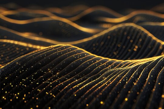 Black background with glowing golden rice field