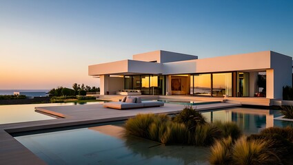 Fototapeta premium Modern Luxury Coastal House With Infinity Pool And Ocean View