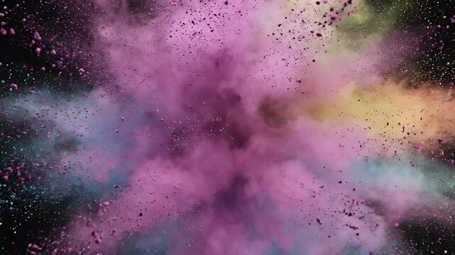 Bursting colorful powder cloud explosion against a dark background