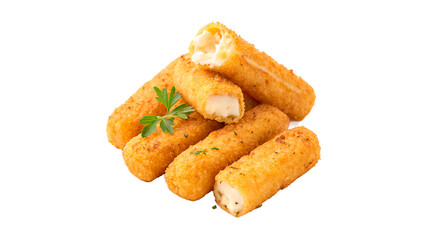 Golden fried mozzarella sticks, crispy breaded cheese sticks delicious appetizer or snack for fast food menus isolated PNG on transparent background