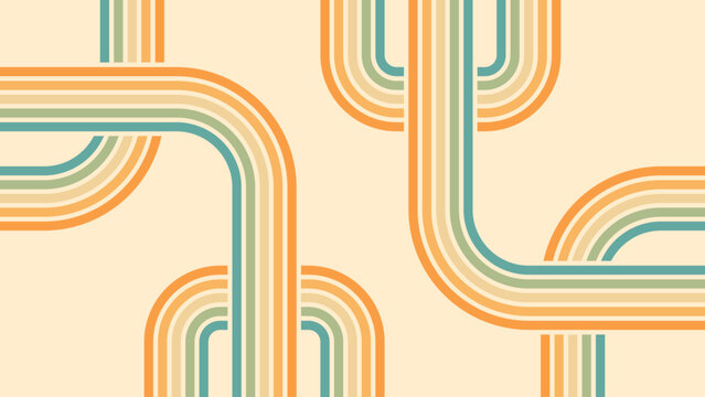 Abstract background of rainbow groovy Wavy Line design in 1970s Hippie Retro style. Vector pattern ready to use for cloth, textile, wrap and other.