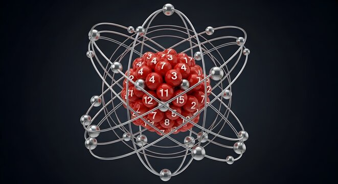 An atomic structure model with electrons orbiting nucleus.