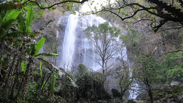 The video background features a natural setting with beautiful tourist attractions in Thailand, such as Khlong Lan Waterfall in Nakhon Nayok, which is always visited by travelers, both Thai and foreig