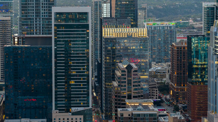 Aerial Telephoto HDR of Downtown Austin Skyscrapers at Dusk with Lady Bird Lake and Zilker Park © Greyline Visual