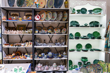 Fototapeta premium Traditional Uzbek Ceramics and Colorful Textiles