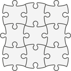 Fototapeta premium Interconnected jigsaw puzzle template with empty frames. Structured grid layout for infographic design, education, and business slides.