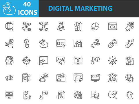 set of digital marketing icons, business, advertisement