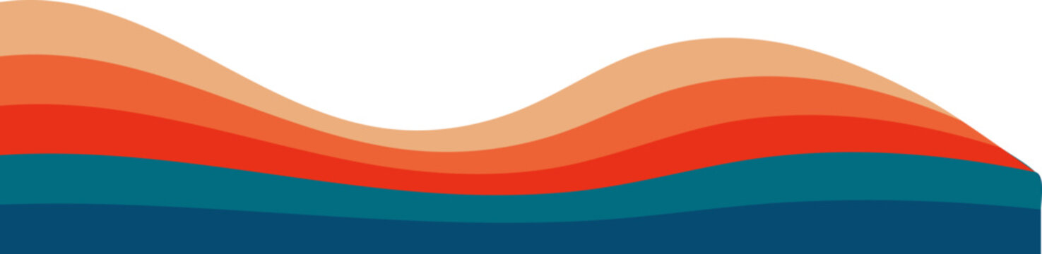 Retro striped rainbow flow with wavy curves. Playful header and bottom divider for modern flyers and vintage layouts.