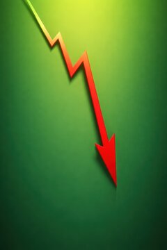 Red arrow pointing downwards against a green background, representing a decline in metrics or performance in a minimalist style