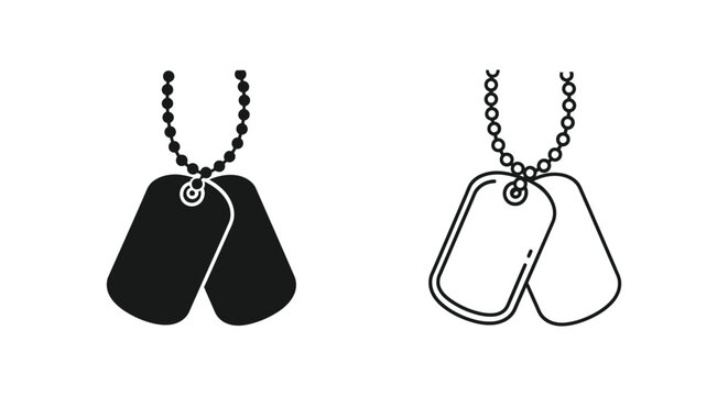 Dog Tags Icon Set Vector Black and Outline