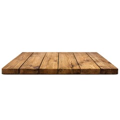 Fototapeta premium Rustic wooden table surface with natural grain texture, isolated on white background