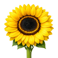 Obraz premium Bright yellow sunflower with green stem isolated on white background