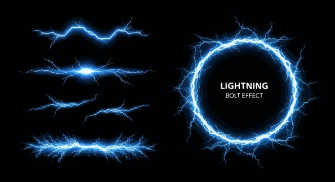 Electric blue lightning bolt effects and oval frame illustration