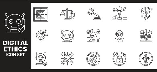 Digital Ethics and AI Governance Law and Ethical Robot Compliance Icon Set © rofikgraph24