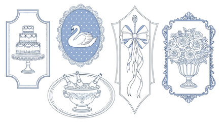 Vintage decorative elements and swans illustrations © Ashok