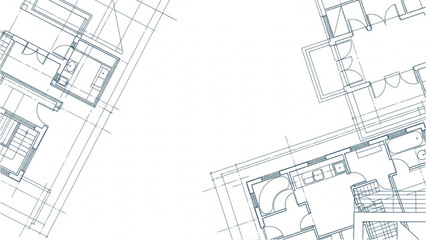 Detailed architectural blueprints showcase two floor plans with rooms and staircases © Stock Image Paradise