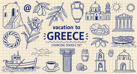 Fototapeta premium Vacation to greece a collection of traditional icons and landmarks