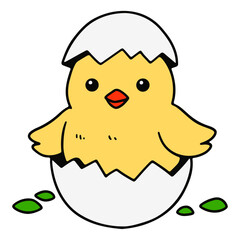 Obraz premium A cute cartoon chick hatching from an egg in a minimalist vector illustration