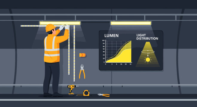 Electrician Installing Modern LED Lighting System Indoors.