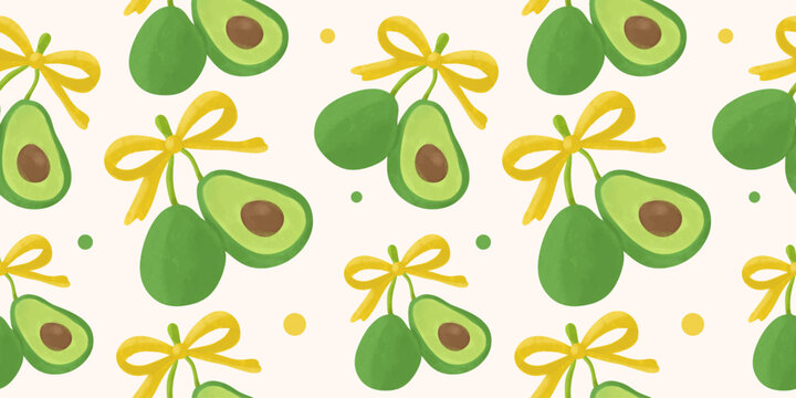 Seamless pattern with bows, cherry, strawberry, orange, bluberry, apple background. Set of icons in simple watercolor drawing style.Seamless pattern.Organic food