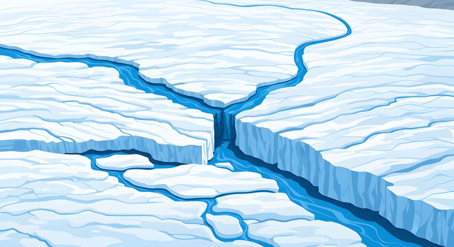 Glacier Cracks in Icy Landscape