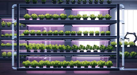 Fototapeta premium Indoor Hydroponic Garden with Stacked Shelves