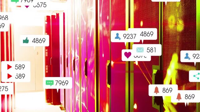 Servers standing in data hall receiving notifications from bright doorway, simulating traffic surge