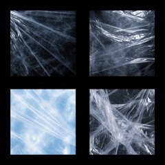 Naklejka premium Abstract textures of wrinkled plastic film against black and blue backgrounds