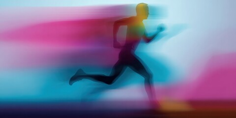 Obraz premium Dynamic silhouette of male runner in motion with vibrant colors