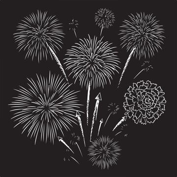 Fireworks Burst &ndash; Black & White Line Art
