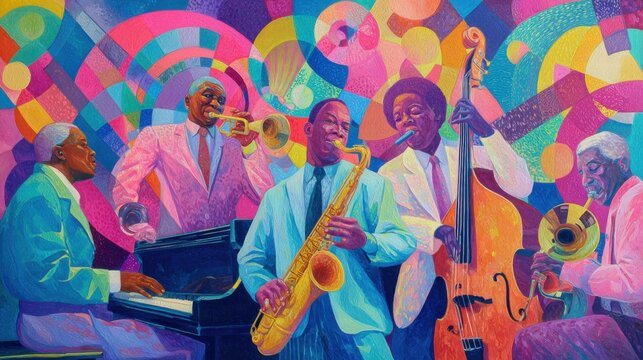 Jazz Musicians Performing with Colorful Abstract Background