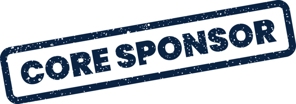 Core sponsor message displayed on a grunge textured rubber stamp with distressed details