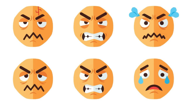 A comprehensive collection of diverse digital faces, vividly portraying various negative emotions like anger, frustration, and sadness, ideal for communication tools and graphic design projects.