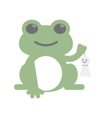 Fototapeta premium てるてる坊主を持つかわいいカエルのシンプルなフラットイラスト