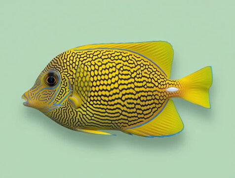 Blue-Lined Tang (Yellow Body), swimming against a pale green background