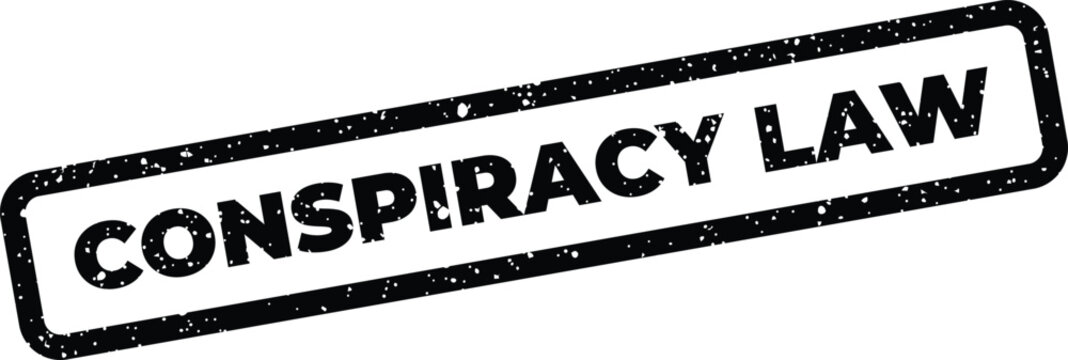 Distressed rectangular stamp featuring CONSPIRACY LAW text, applicable for legal documentation or compliance alerts