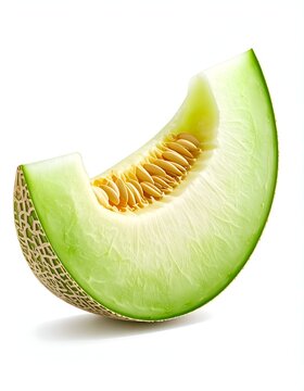 A refreshing slice of cantaloupe melon on a white background.