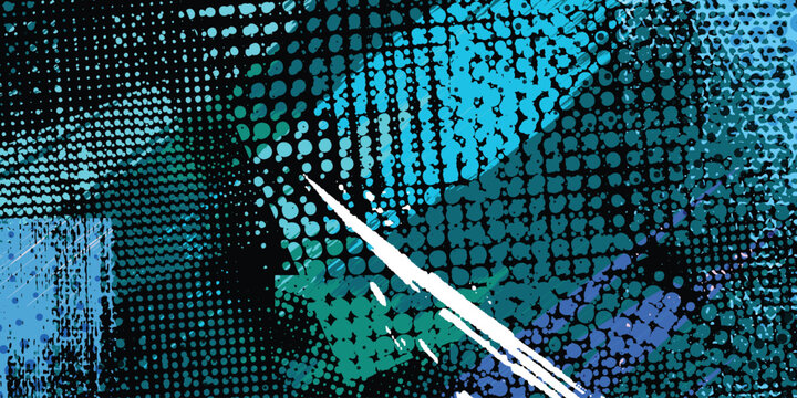 Abstract blue halftone dots background with diagonal white streaks, grunge comic book pop art texture, futuristic digital pattern for modern design and web banners
