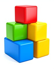 Fototapeta premium Colorful Stacked Toy Blocks on White Background.